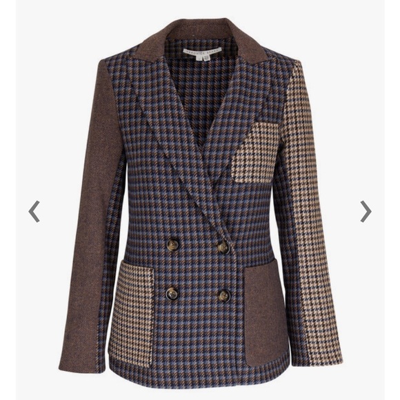 VERONICA BEARD | Faustine Dickey Houndstooth Mixed Media Jacket Blue Multi 00 - Picture 6 of 14